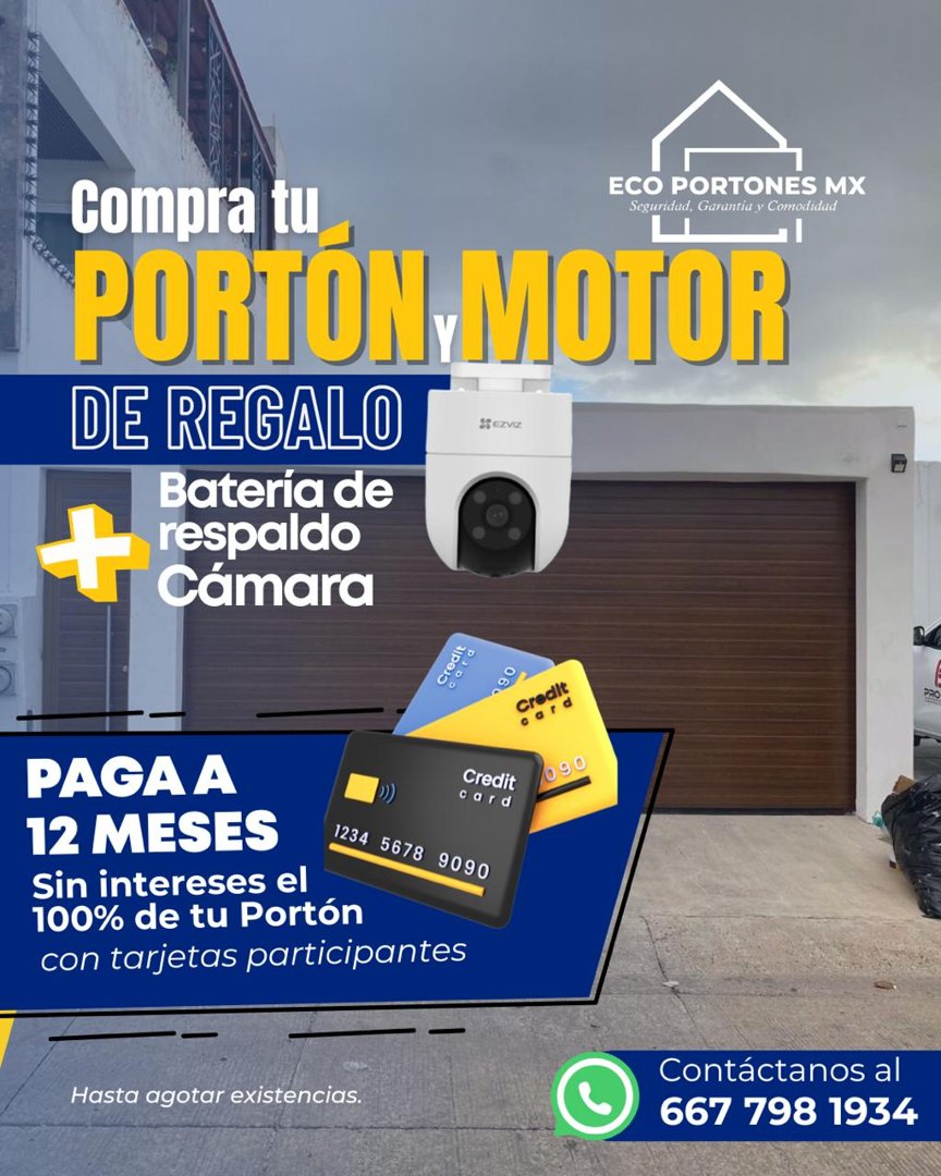 Anuncio de EcoPortones MX: portón y motor