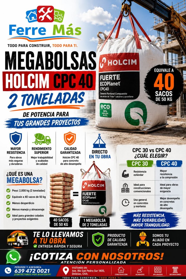 Anuncio de Ferre Mas: Megabolsas de cemento Holcim CPC 40