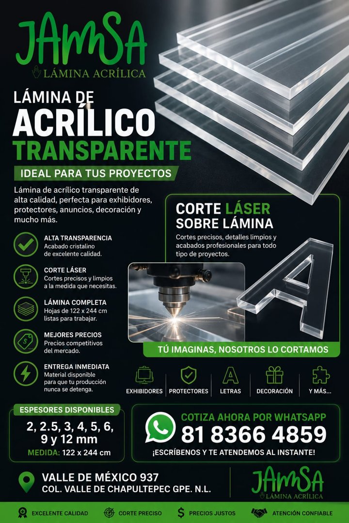 Anuncio de JAMSA: Lámina de acrílico transparente