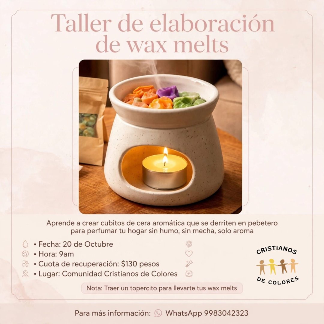 Anuncio de Cristianos de colores: Taller de elaboración de wax melts