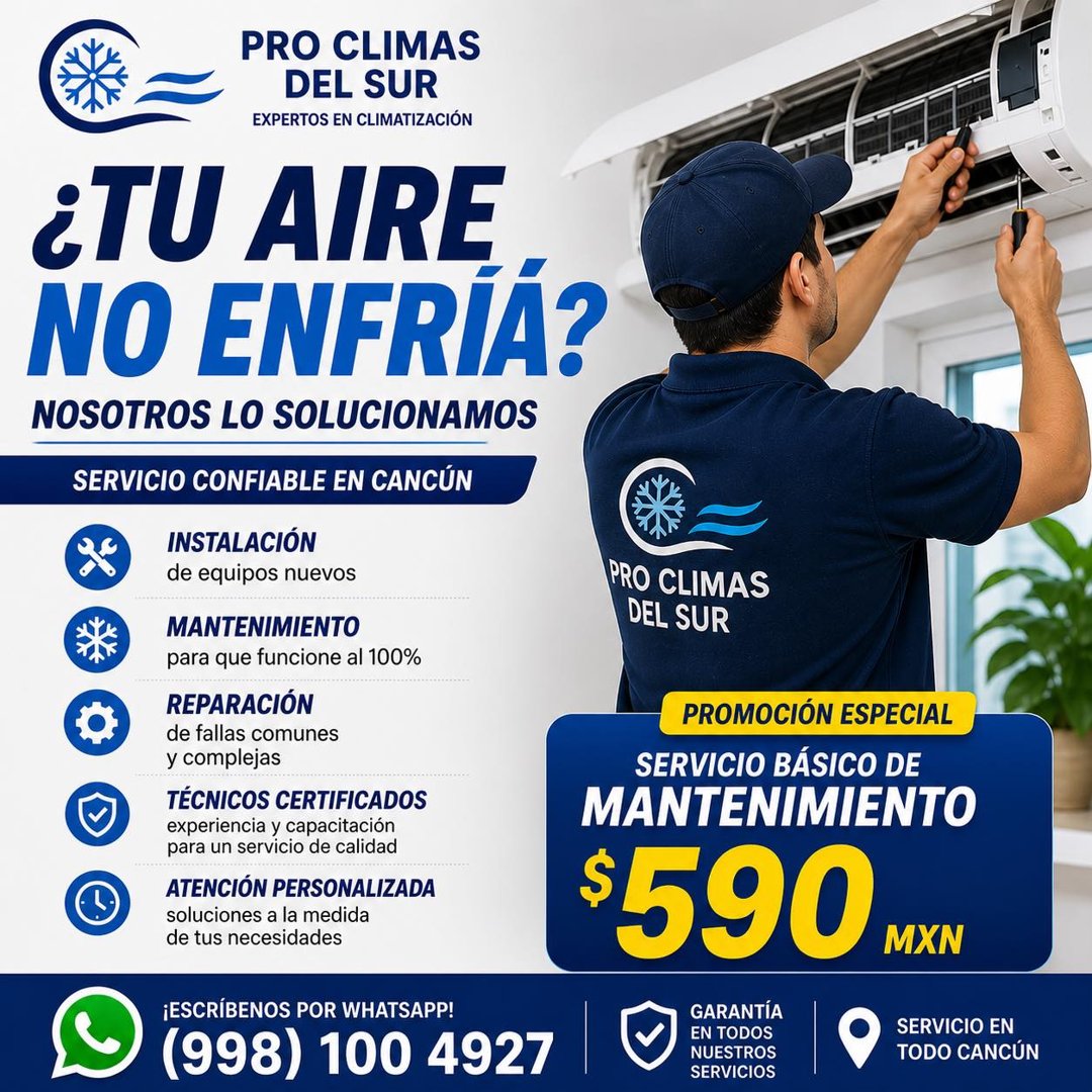 Anuncio de Proclimas del Sur: Mantenimiento de aire acondicionado