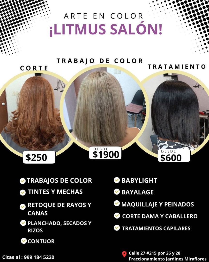 Anuncio de Litmus Salón: corte y coloración de cabello