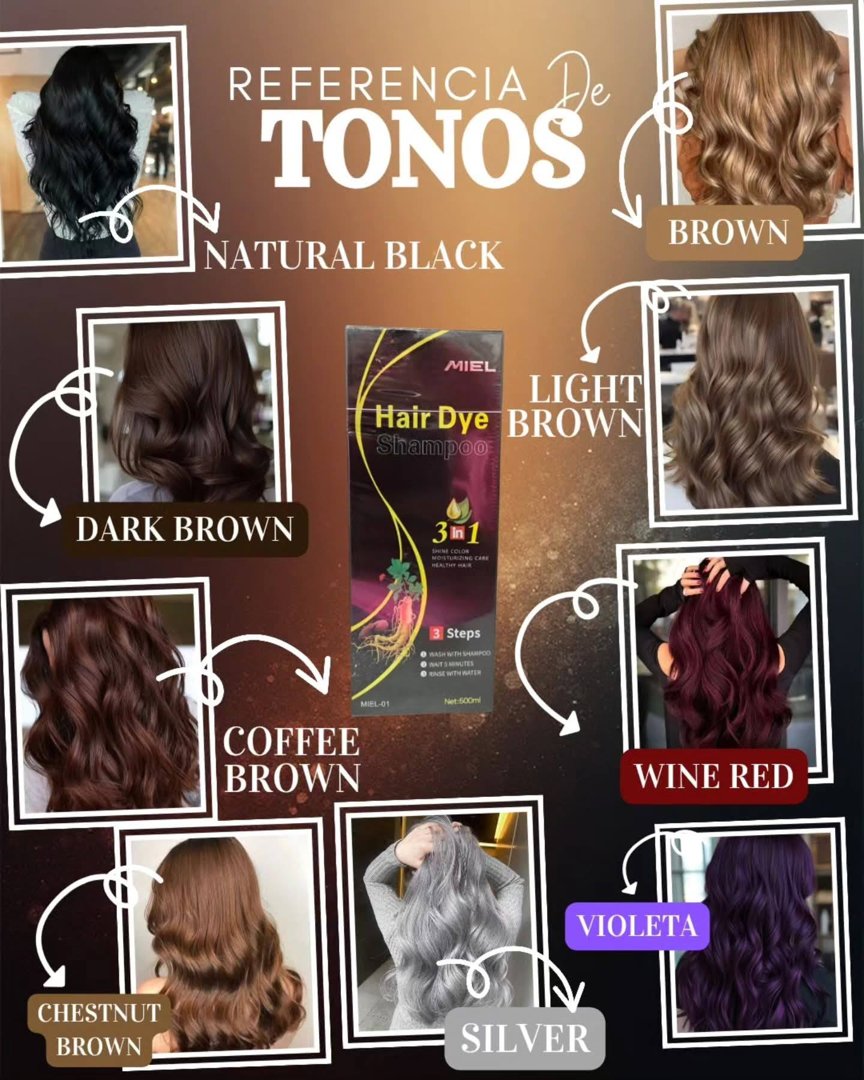 Anuncio de MIEL Hair Dye: Shampoo tinte 3 en 1
