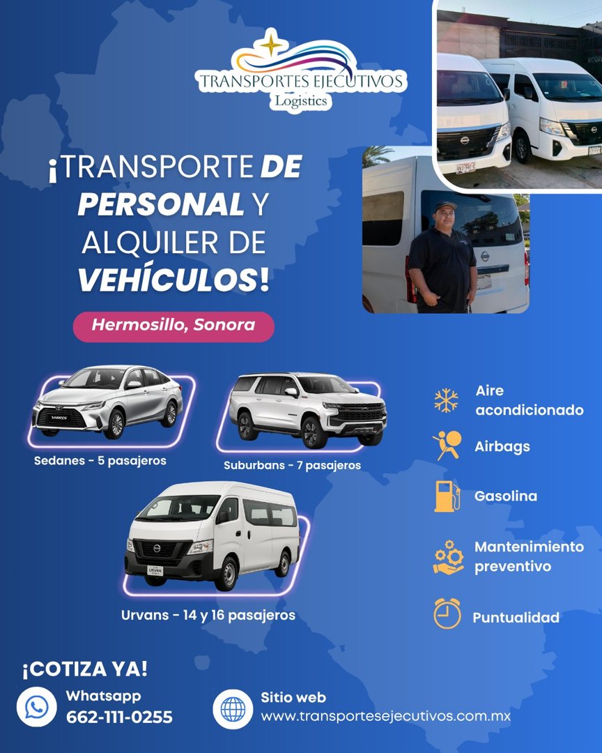Anuncio de Transportes Ejecutivos: Transporte de personal y alquiler de vehículos