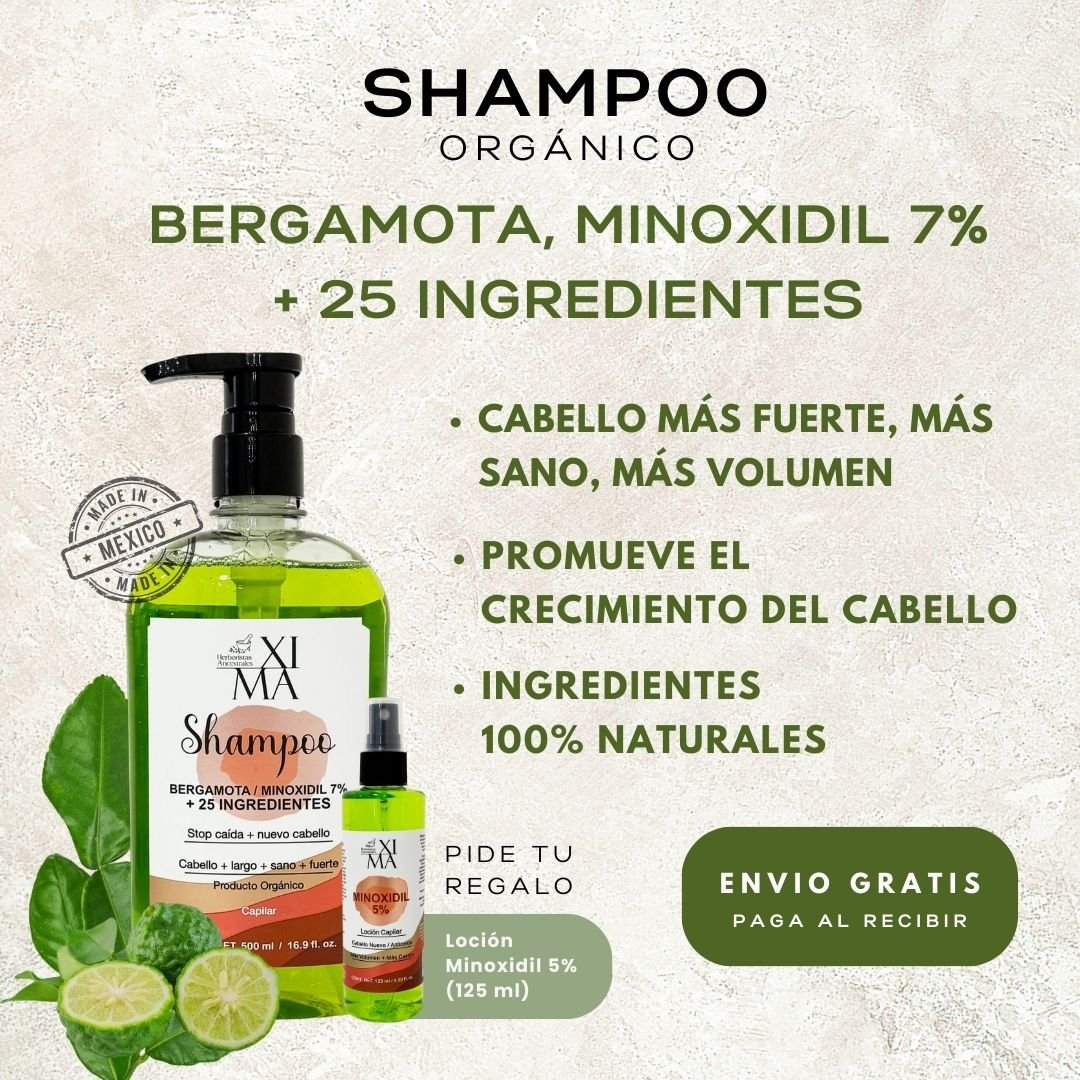 Anuncio de Xima Shampoo Minoxidil Tampico: shampoo orgánico con minoxidil