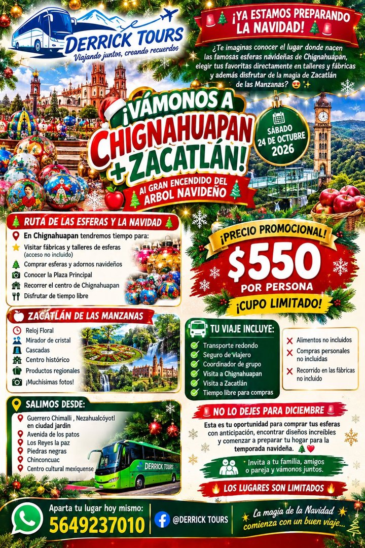 Anuncio de Derrick tours: Viaje turístico a Chignahuapan y Zacatlán
