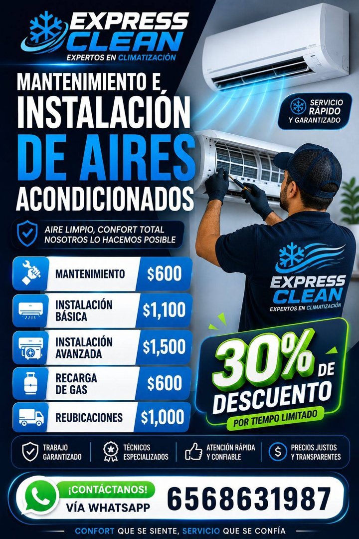 Anuncio de Express clean: Mantenimiento e instalación de aires acondicionados