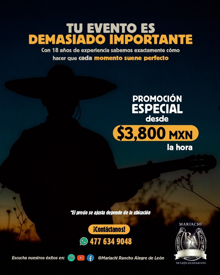 Anuncio de Mariachi Rancho Alegre de León: Mariachi para eventos