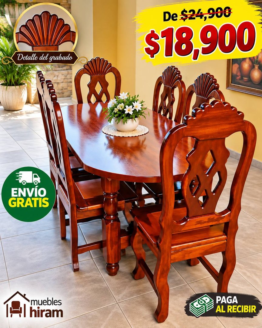 Anuncio de Muebleria HIRAM: conjunto de comedor de madera