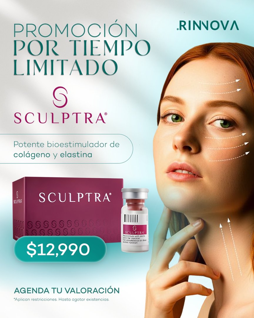 Anuncio de Rinnova Skin Care: Sculptra bioestimulador de colágeno y elastina