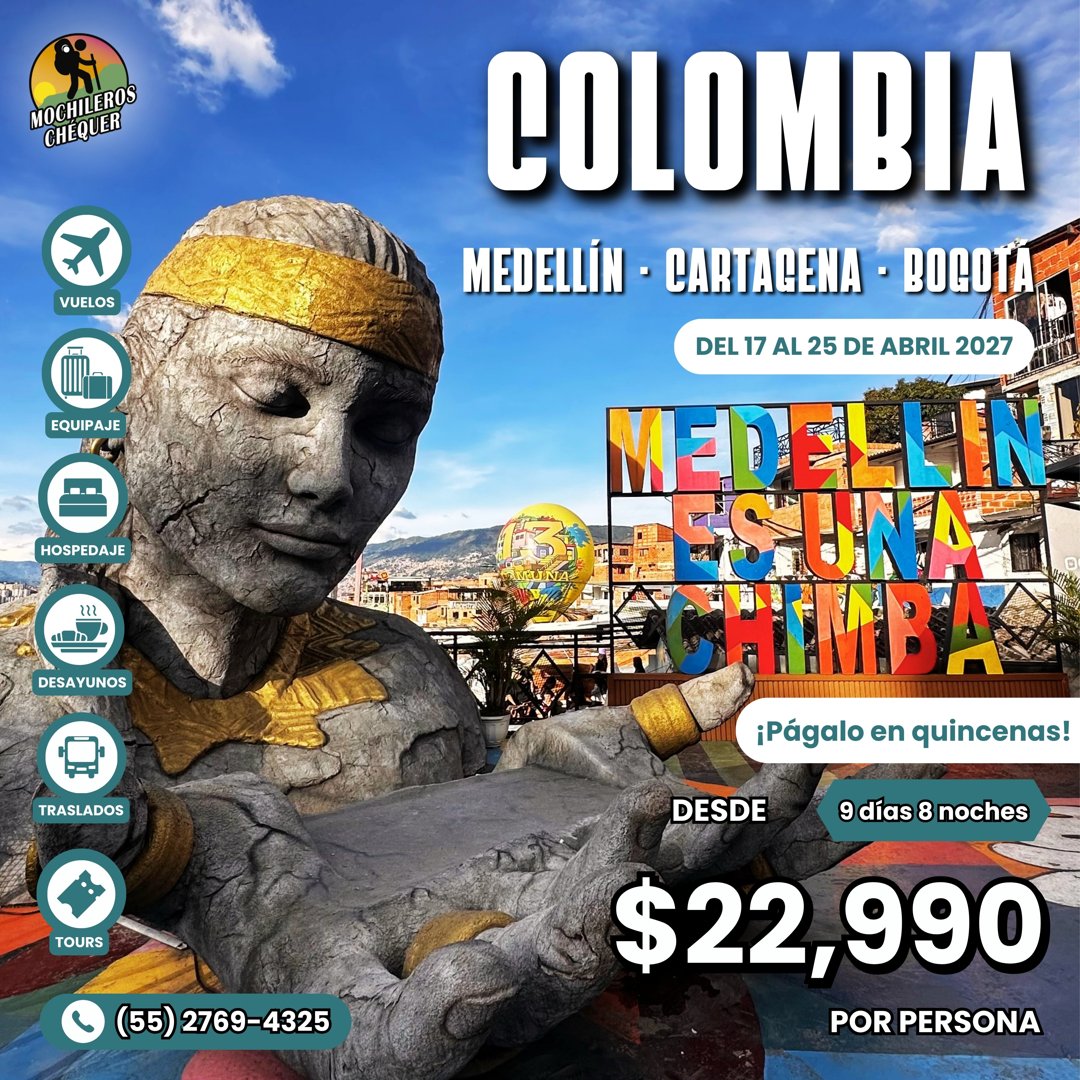 Anuncio de Mochileros Chéquer: Viaje a Colombia (circuito 2) con vuelos, hospedaje, traslados y tours