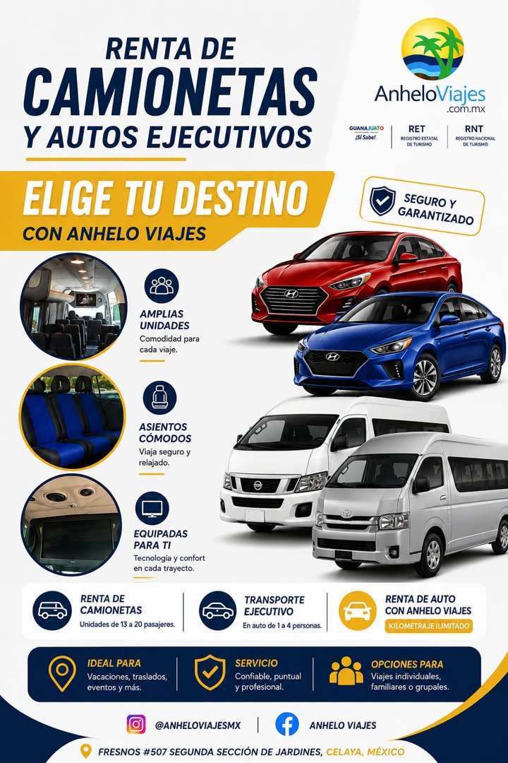 Anuncio de Anhelo Viajes: Renta de camionetas y autos ejecutivos
