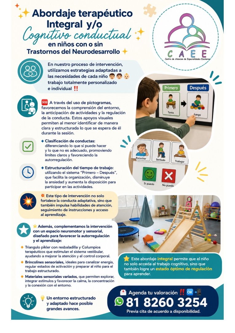 Anuncio de CAEE Especialistas en Lenguaje, Pedagogía y Acompañamiento Psicoterapéutico: Abordaje terapéutico integral y/o cognitivo conductual para niños con o sin trastornos del neurodesarrollo