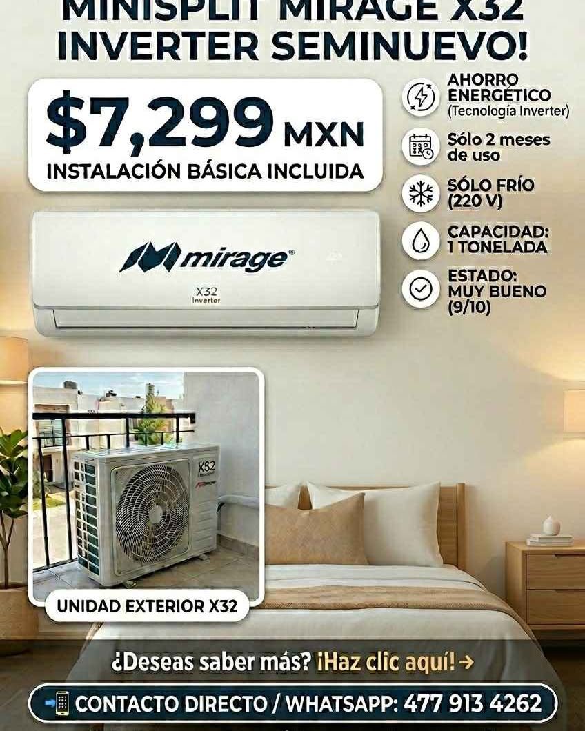 Anuncio de Arely Vigil: Minisplit Mirage X32 Inverter