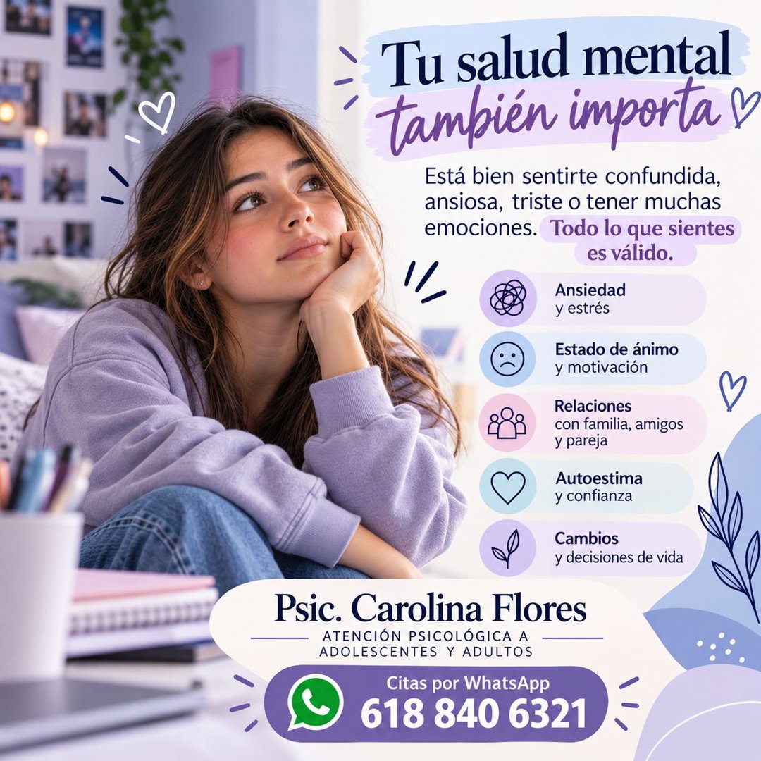 Anuncio de Psic. Carolina Flores: atención psicológica