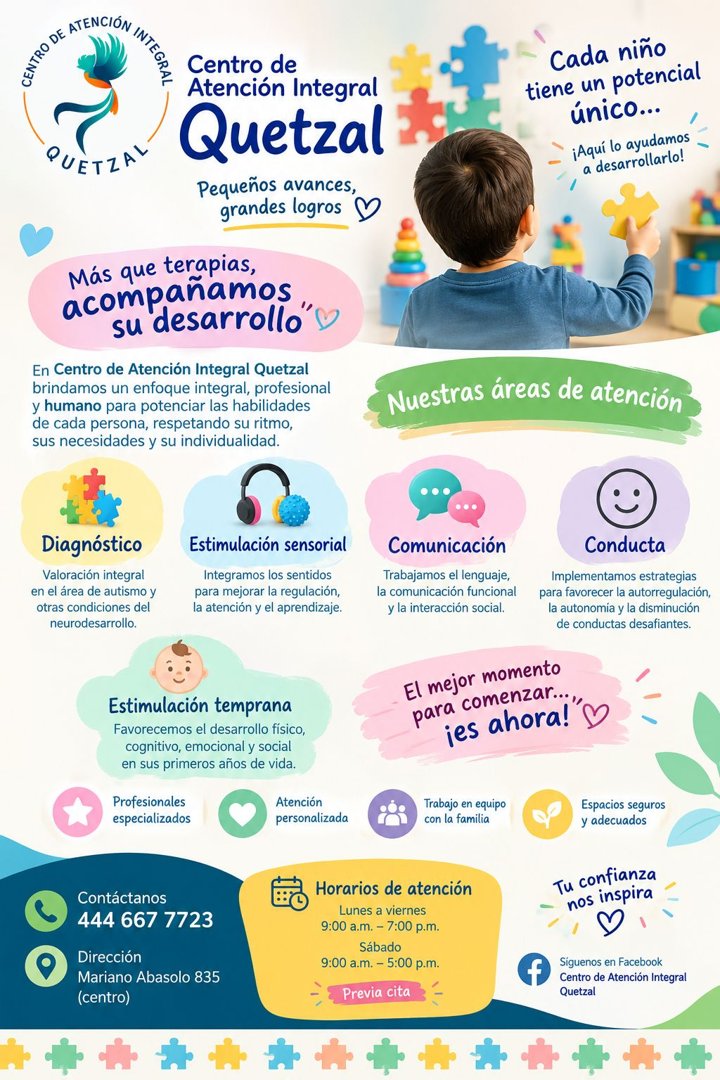 Anuncio de Centro de Atención Integral "Quetzal": Atención integral para niños con desarrollo neurodivergente