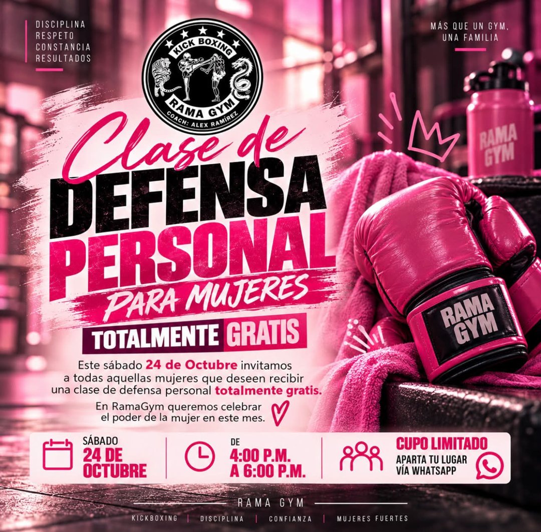 Anuncio de Kick Boxing "RAMA GYM": Clase de defensa personal para mujeres