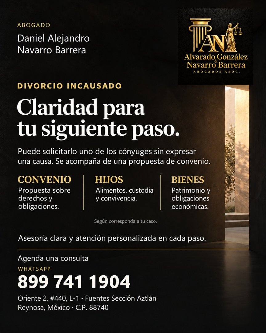 Anuncio de Lic. Daniel A. Navarro Barerra: asesoría legal para divorcio incausado