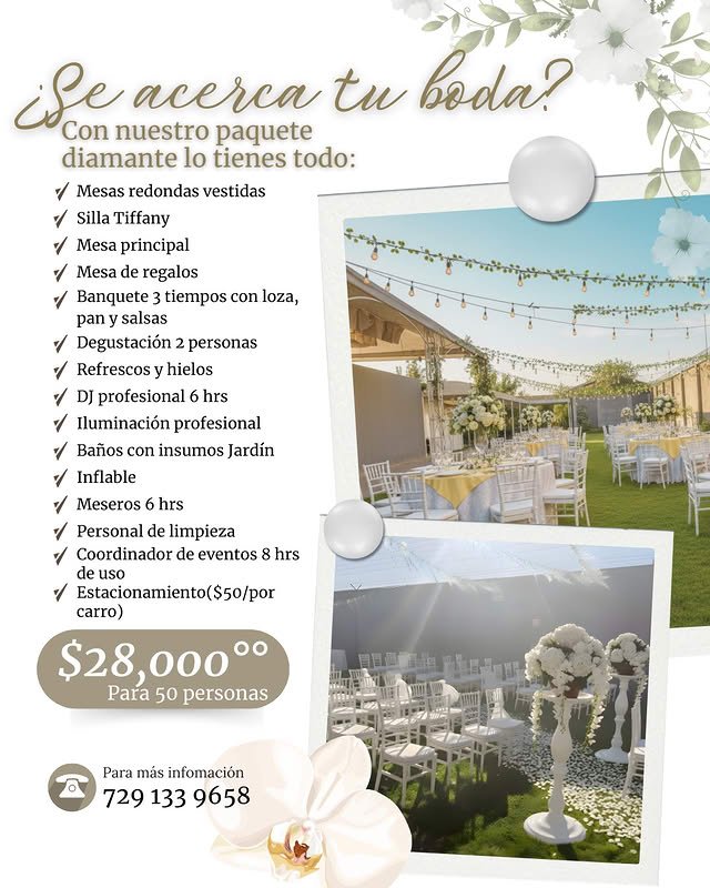 Anuncio de Jardín de Eventos "Mil hojas": Paquete de eventos para bodas