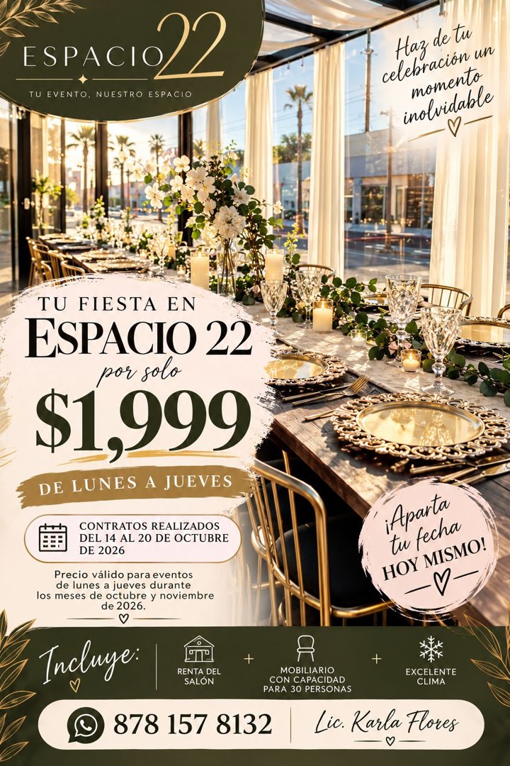 Anuncio de Espacio 22: Renta de salón para eventos