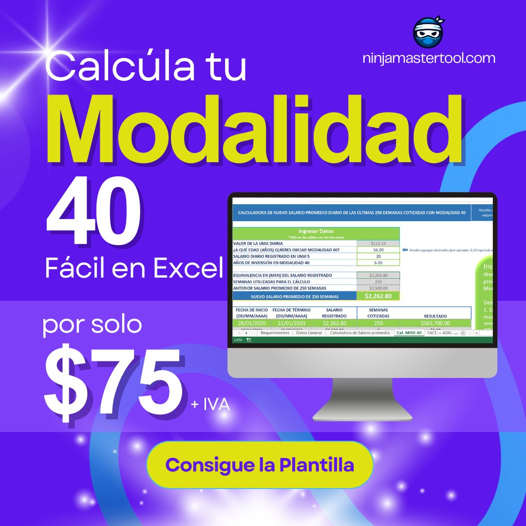 Anuncio de Ninja Master Tool: Simulador de pensiones Modalidad 40 en Excel