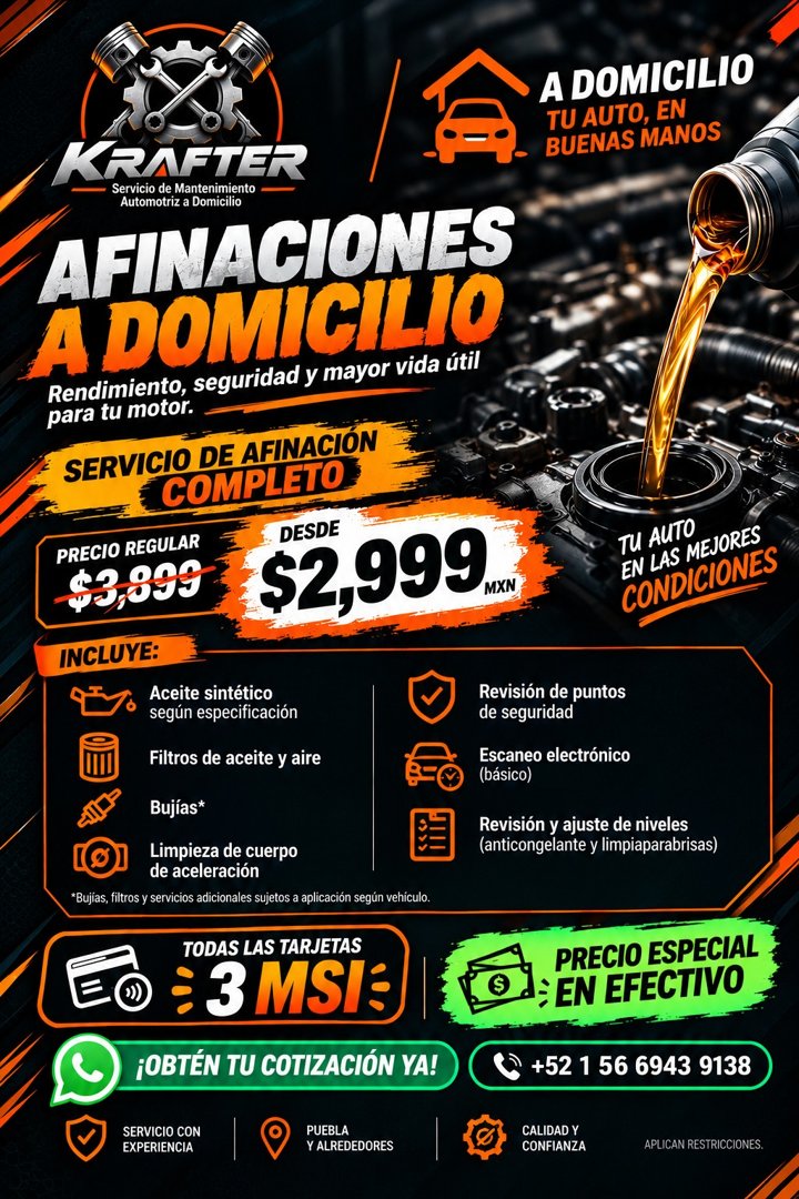Anuncio de Krafter: Servicio de afinación a domicilio
