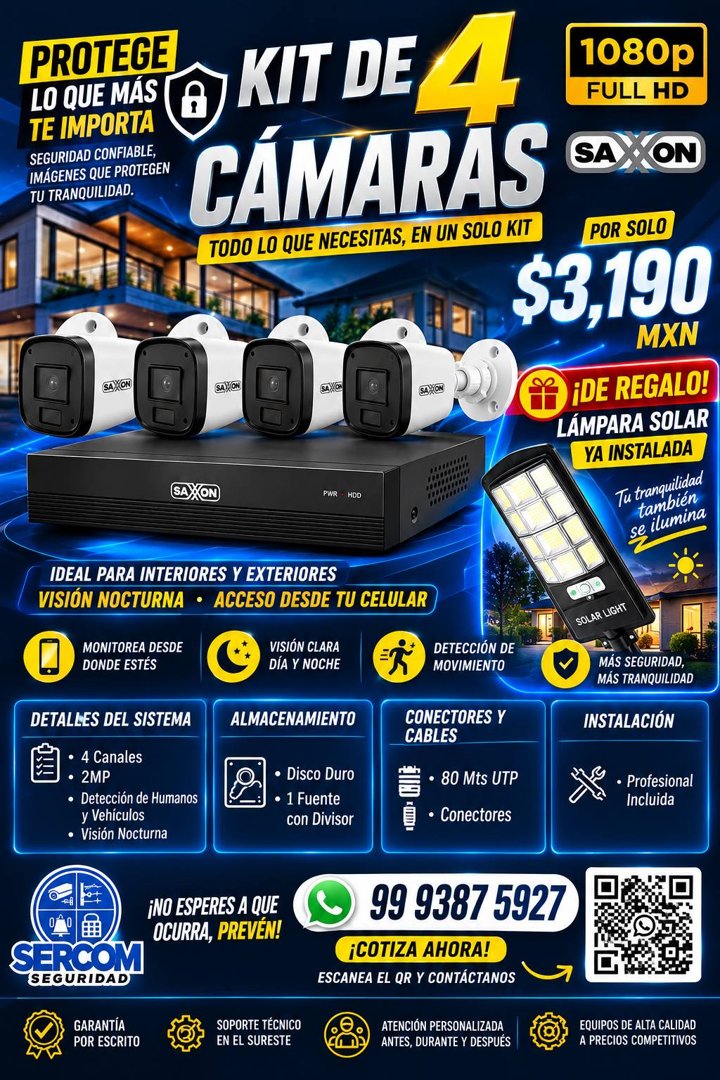 Anuncio de Seguridad Electronica Sercom: Kit de 4 cámaras de seguridad