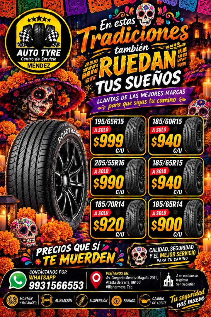 Anuncio de Autotyre Mendez: llantas y servicios automotrices