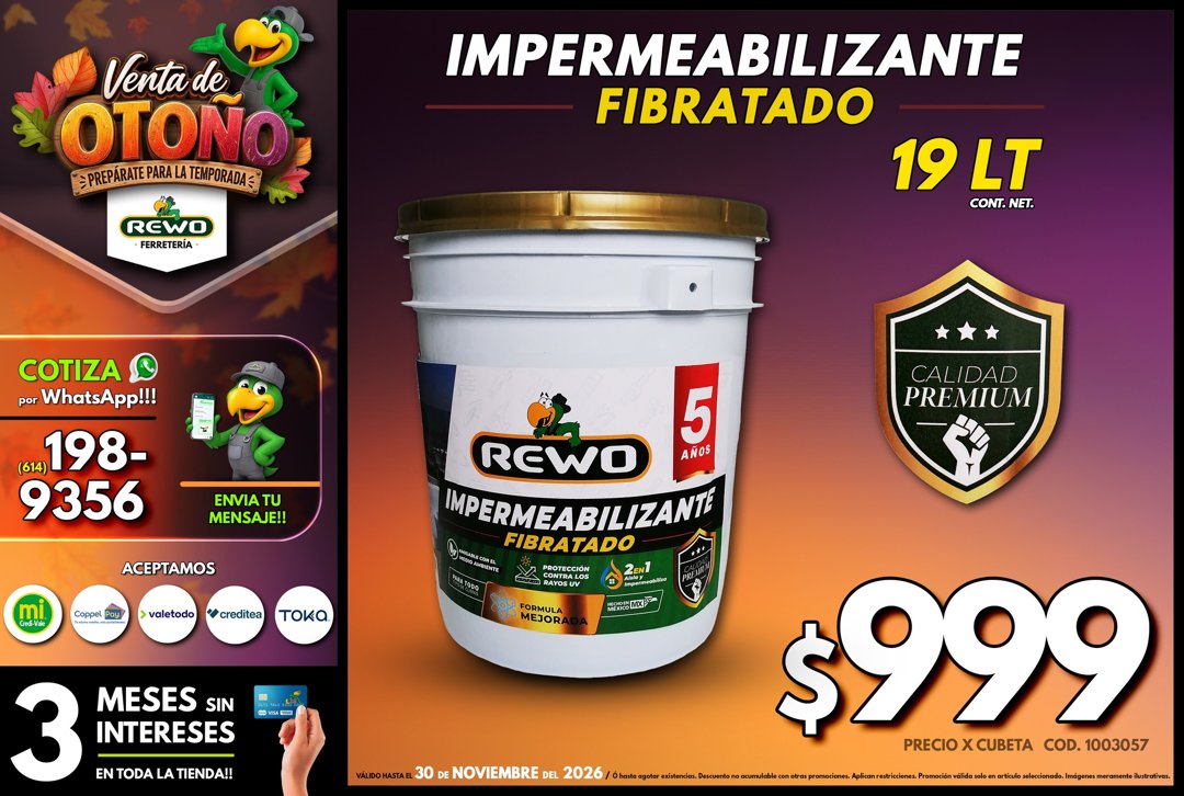 Anuncio de REWO Ferreterías: impermeabilizante fibratado