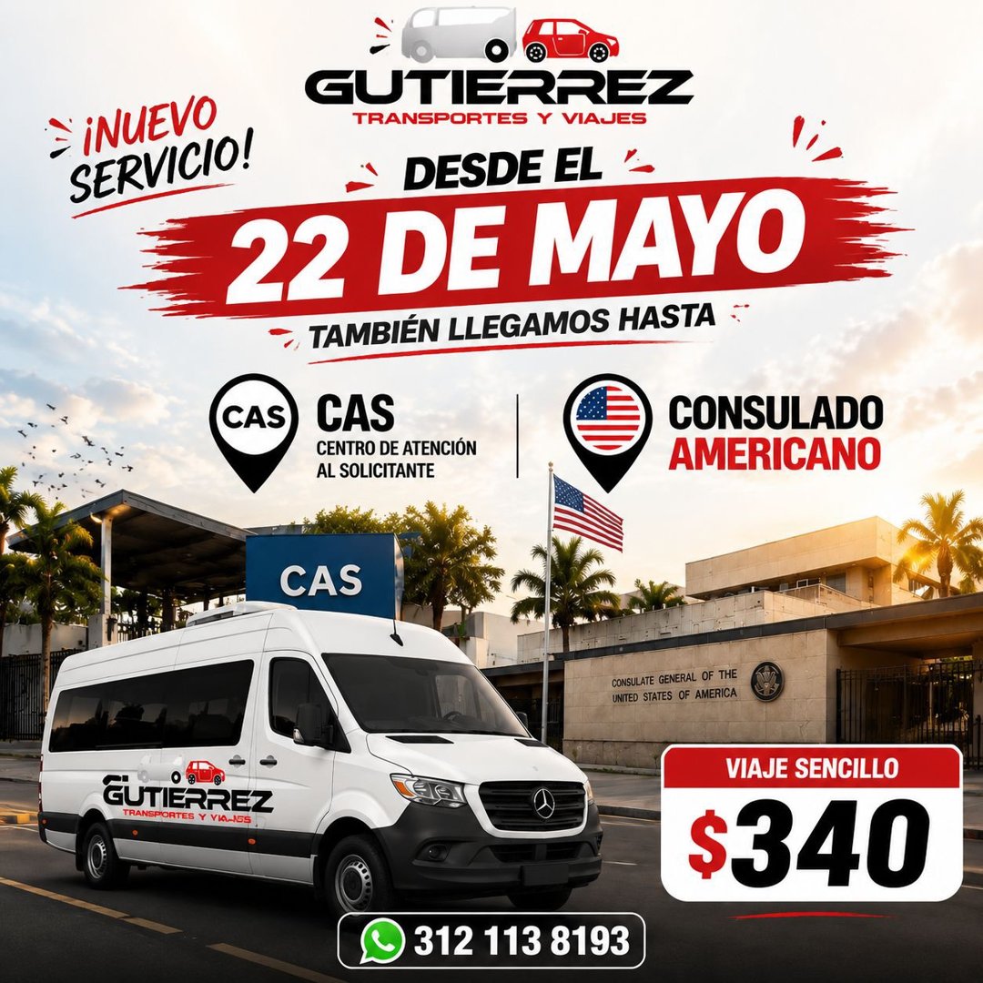 Anuncio de Transportes Gutierrez: transporte al consulado y CAS