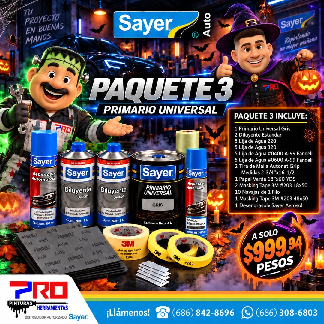 Anuncio de Pro Pinturas y Herramientas: Paquete 3 Primario Universal