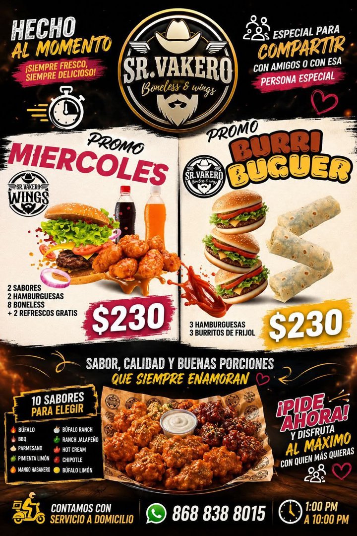 Anuncio de Sr.Vakero Wings Camino Real: comida rápida