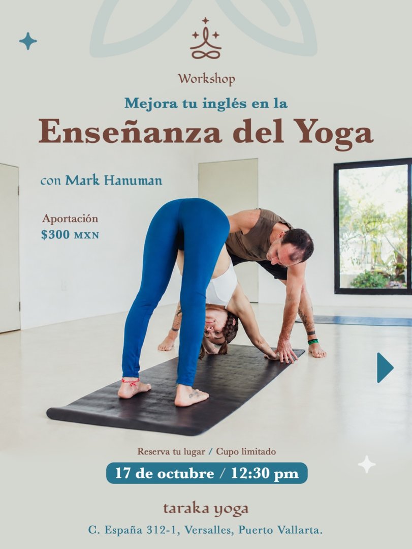 Anuncio de Taraka Yoga: taller de inglés para enseñanza de yoga