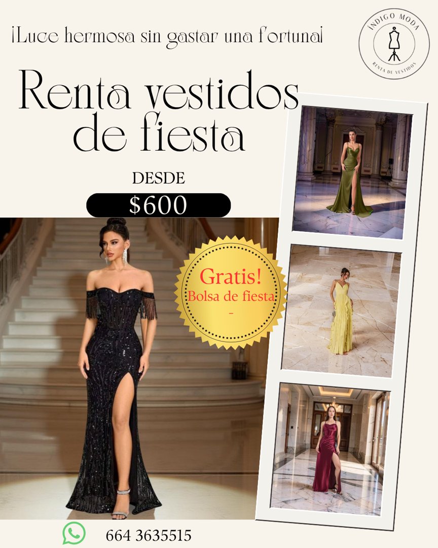 Anuncio de Índigo Moda: renta de vestidos de fiesta