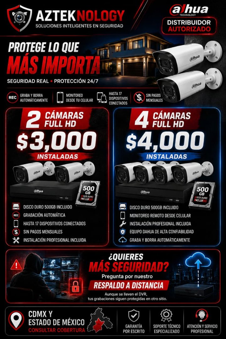 Anuncio de Azteknology: Instalación de cámaras de seguridad Full HD