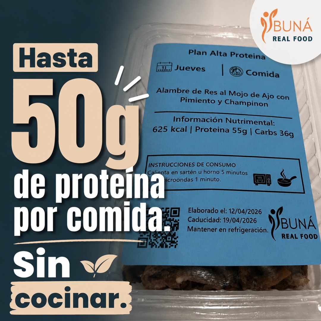 Anuncio de Vive Buna Real Food: Plan de comidas altas en proteína