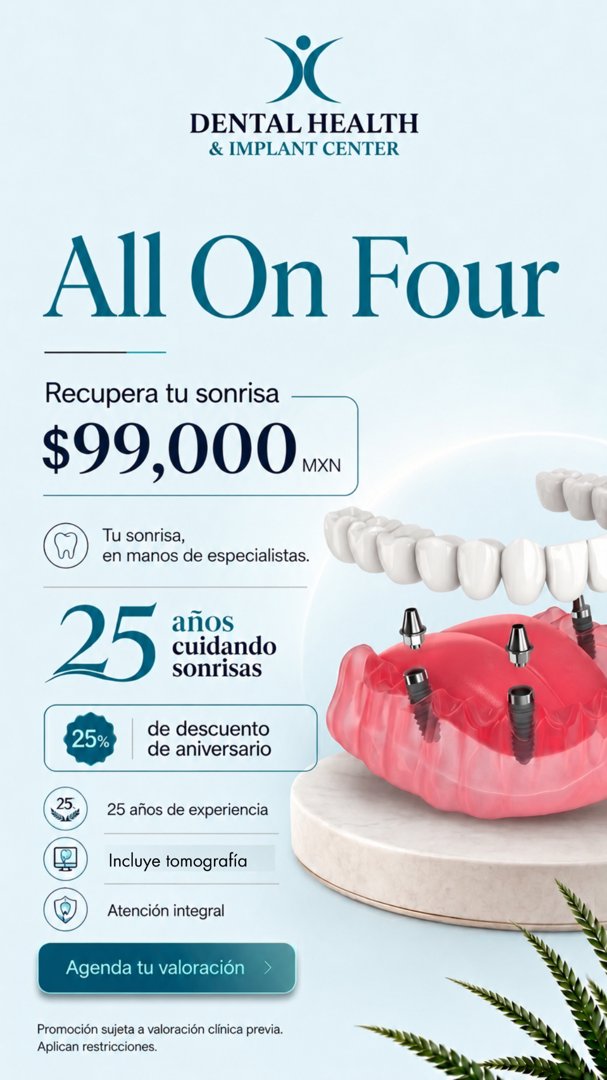 Anuncio de Dental Health & Implant Center Providencia: implantes dentales All On Four