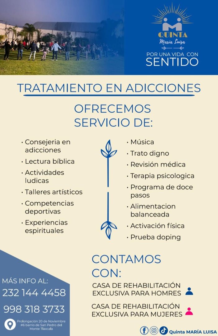 Anuncio de Comunidad terapéutica Quinta María Luisa: Tratamiento en adicciones
