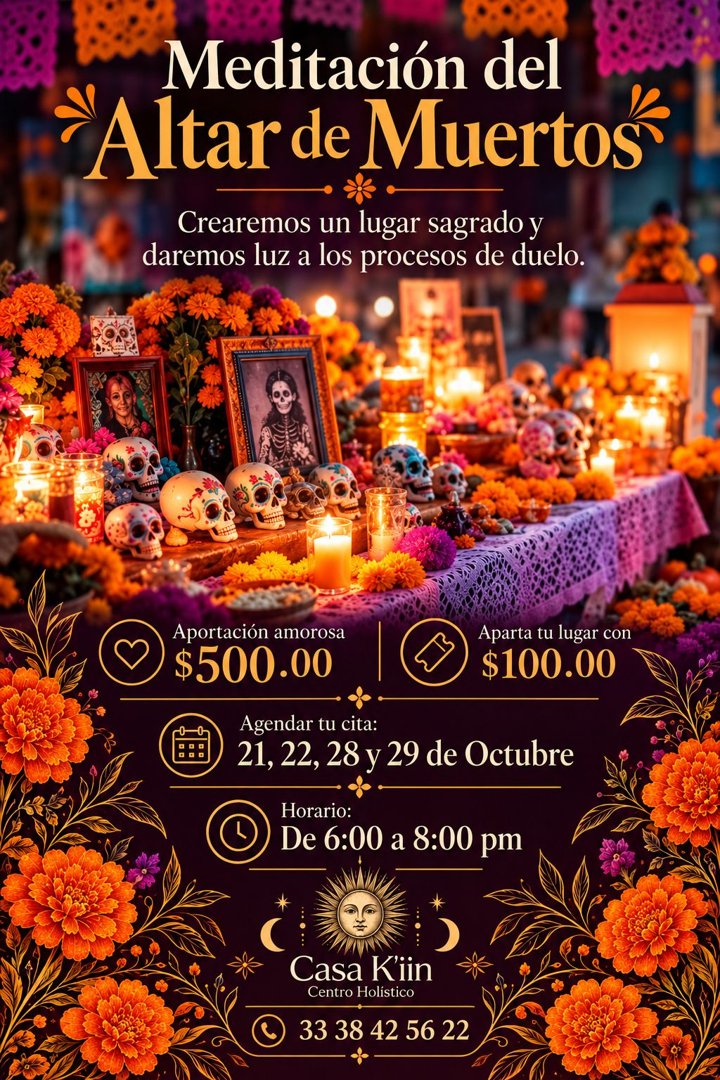 Anuncio de Casa Kiin Guadalajara: Meditación del Altar de Muertos