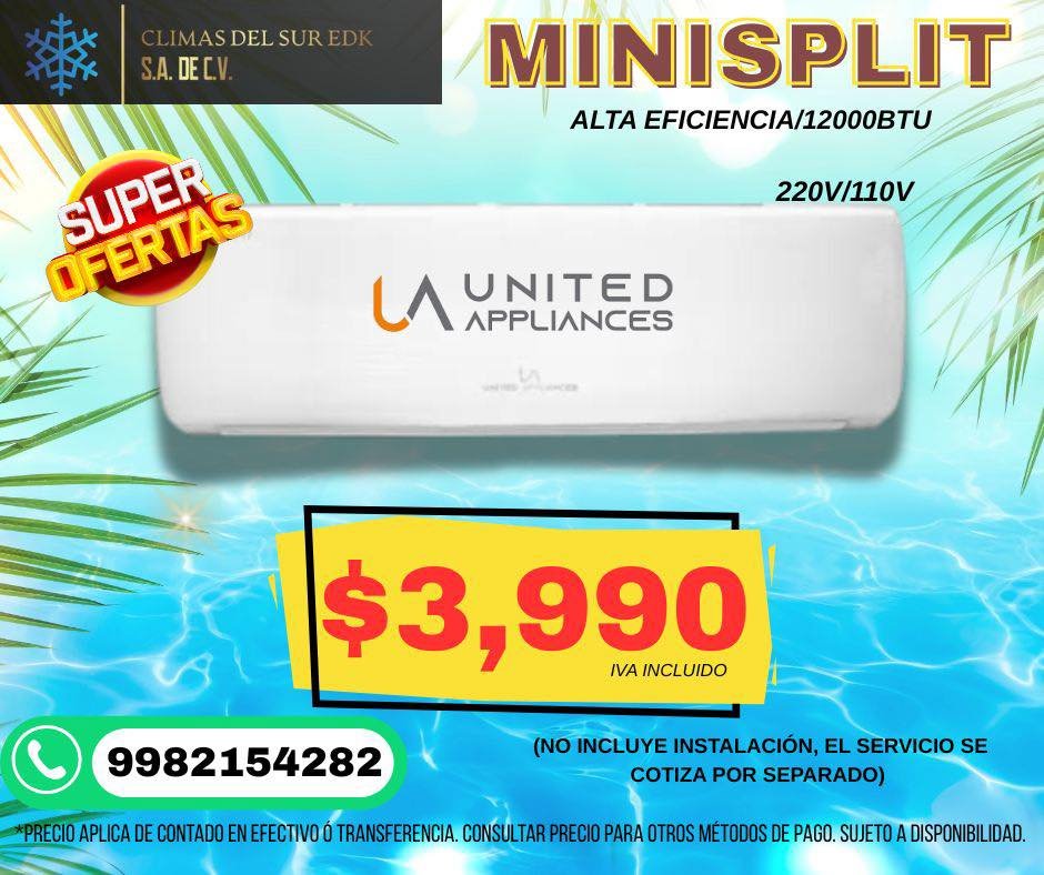 Anuncio de Climas del sur EDK: Minisplit United Appliances 12000 BTU