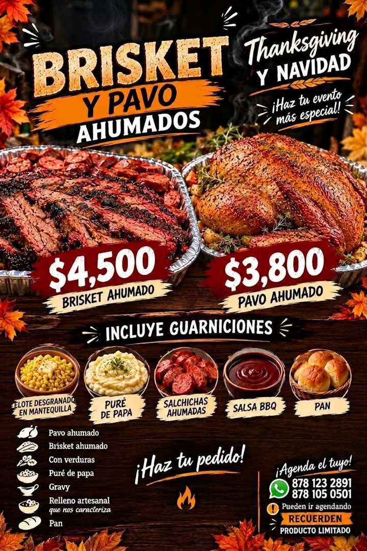 Anuncio de La Juárez Piedras Negras: Brisket y pavo ahumados