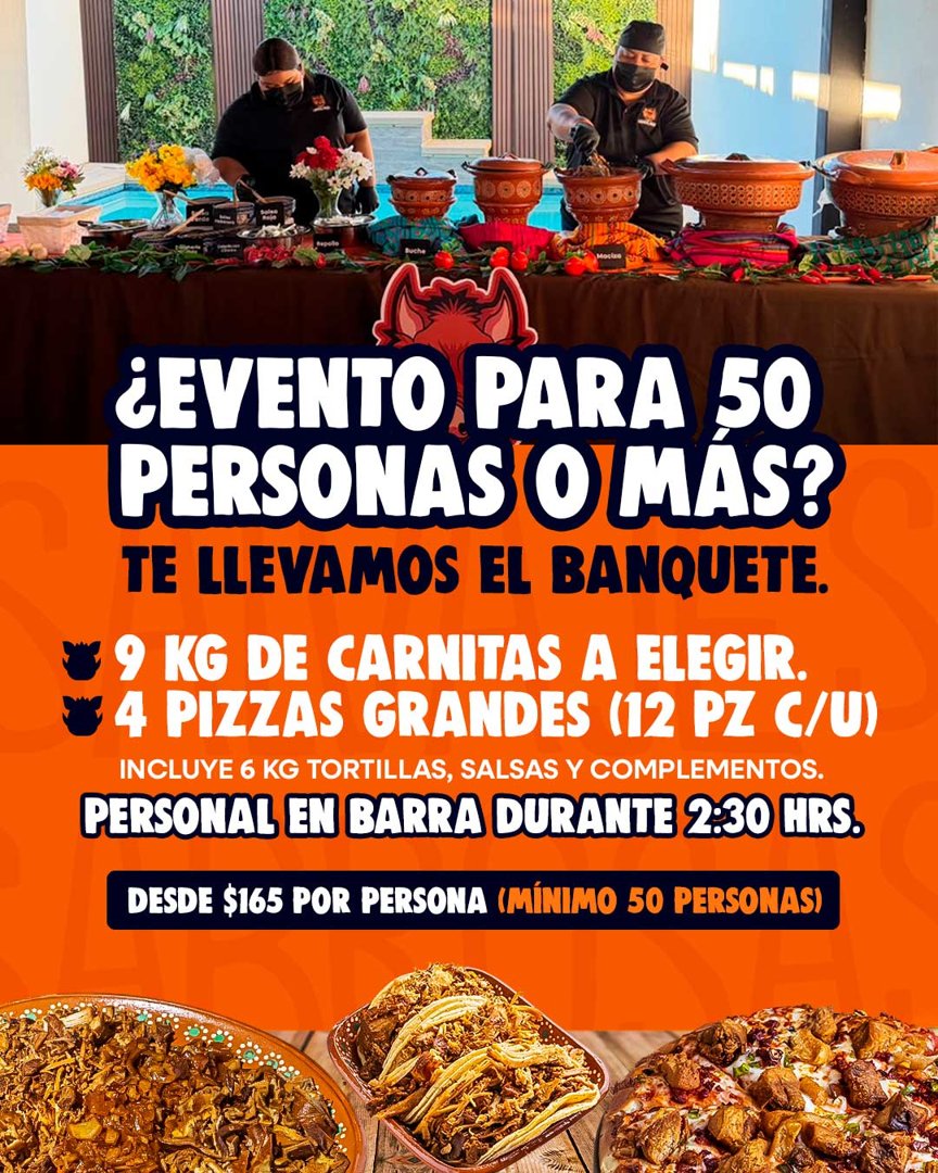 Anuncio de Los 3 Jabalinos: Banquete para eventos de 50 personas o más
