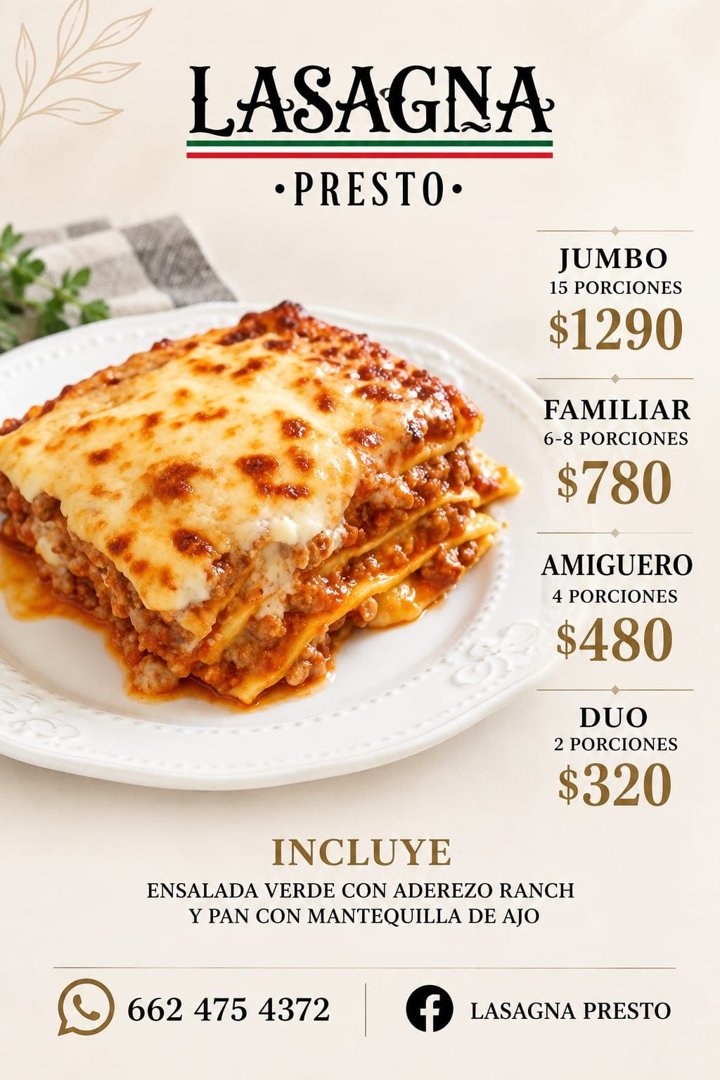 Anuncio de Lasagna Presto: Lasagna