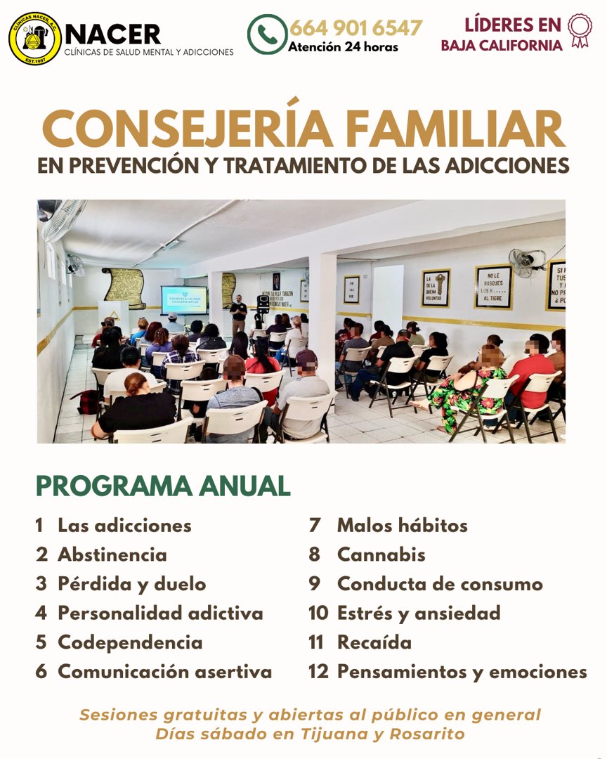 Anuncio de NACER Clínica De Salud Mental Y Adicciones: Consejería familiar en prevención y tratamiento de adicciones