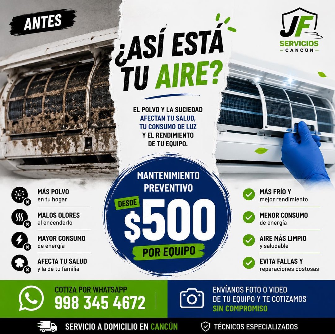 Anuncio de JF Servicios: Mantenimiento preventivo de aire acondicionado