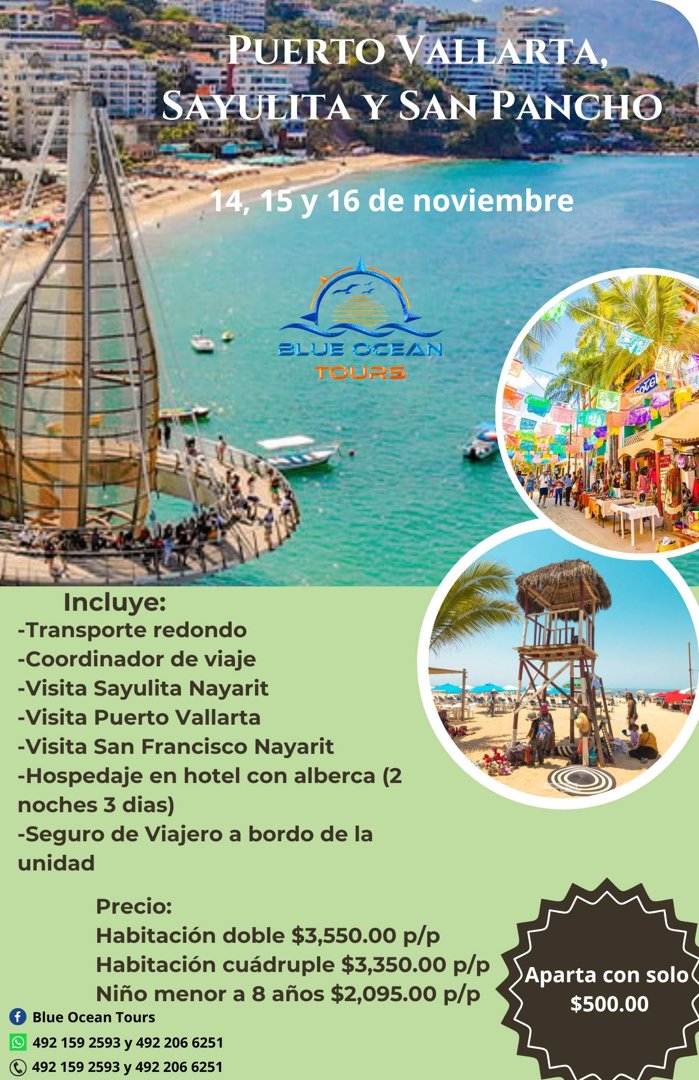 Anuncio de BLUE OCEAN TOURS: viaje turístico a Puerto Vallarta, Sayulita y San Pancho