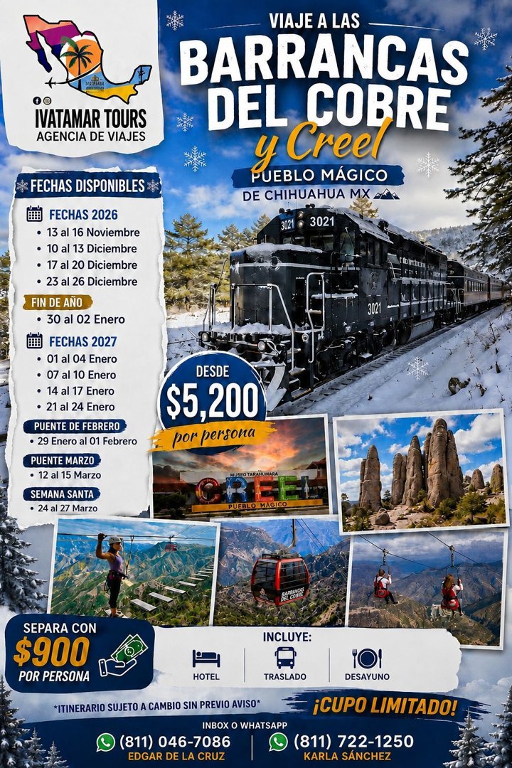 Anuncio de Viajes Ivatamar Tours: Viaje a las Barrancas del Cobre y Creel