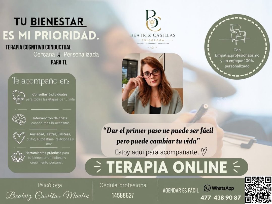 Anuncio de Psicóloga Bety Casillas: Terapia cognitivo conductual en línea
