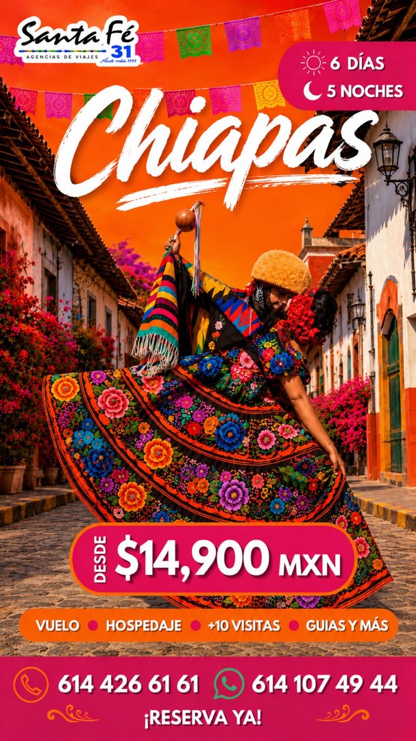 Anuncio de Santa Fe Agencia de Viajes: paquete de viaje a Chiapas