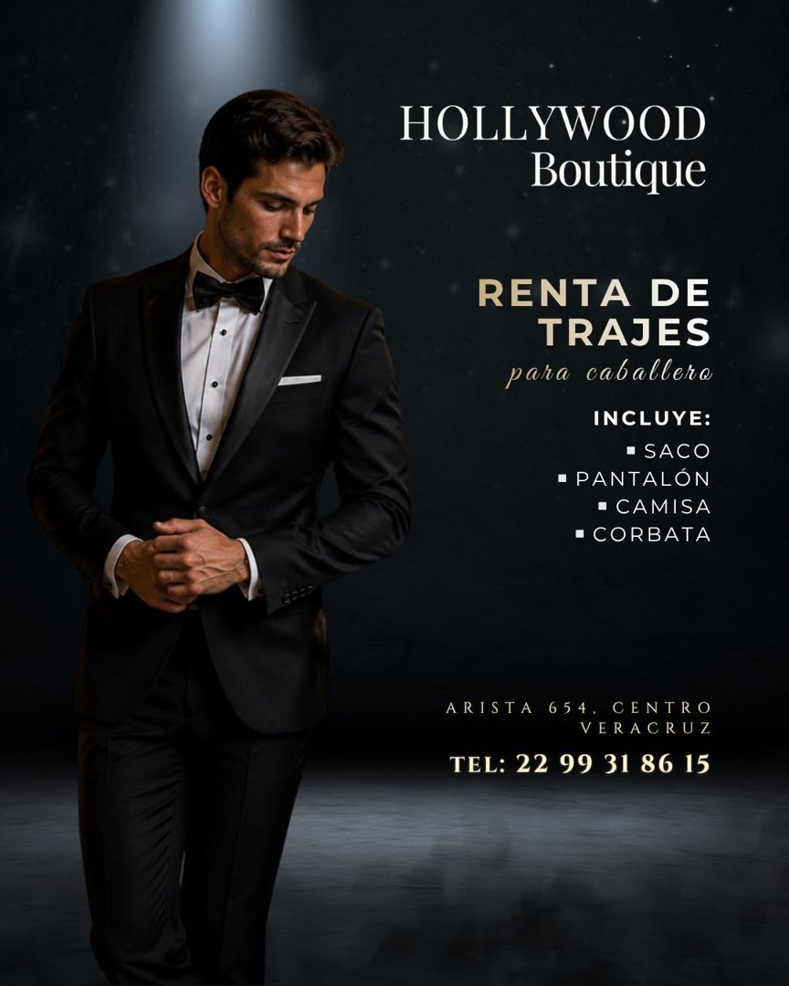 Anuncio de Trajes Hollywood: Renta de trajes para caballero